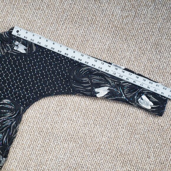 Heavily Beaded Sequined Silk Blouse Women's Small Black - Picture 12 of 16